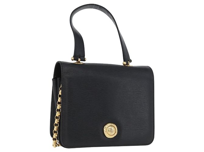 Chloé Bolsa de ombro em couro Chloe com corrente preta e dourada Auth 172236 Preto Dourado