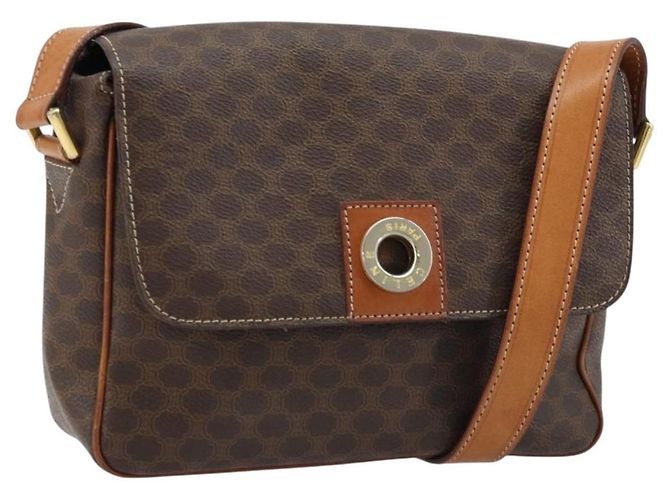 Céline Bolsa de ombro circular em lona Macadam CELINE em couro PVC marrom e dourado Auth ep13354