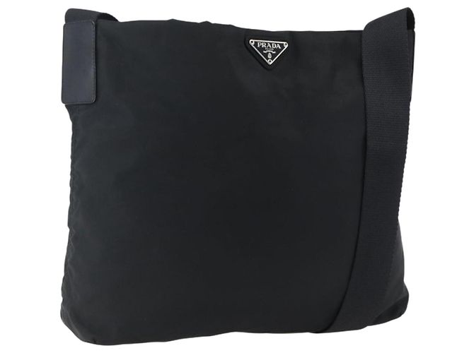 Sac à épaule PRADA en nylon noir argent authentique 170446 Argenté