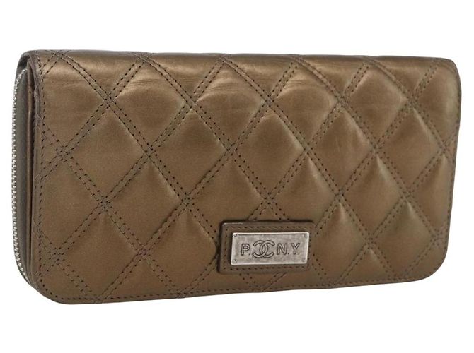 CHANEL Bicolore Long Wallet Leather Gold CC Auth LNZ276V Golden