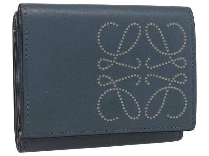 Portafoglio Anagram LOEWE Pelle Blu Argento Auth 166820