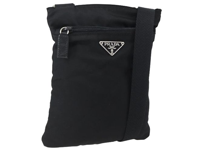 PRADA Schultertasche Nylon Schwarz Silber Authentisch am10762