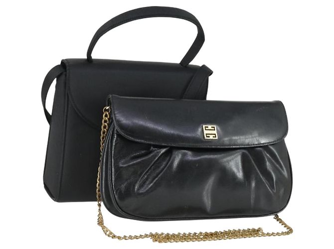 GIVENCHY Hand Bag Leather nylon 2 Set Black Auth bs33378