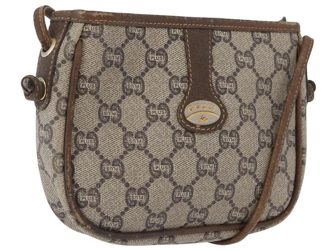 Borsa a Spalla GUCCI GG Plus Supreme PVC Beige Oro Auth bs33461 D'oro