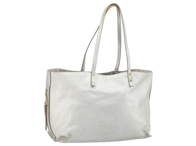 Chloé Chloe Tote Bag Leather Silver Auth BA10228 Silvery