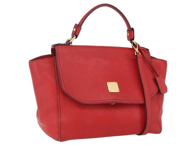 Bolsa MCM de couro vermelho e dourado Auth bs33111