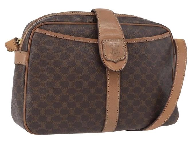 Céline Bolsa de Ombro em Lona Macadam CELINE em Couro PVC Marrom Dourado Auth 172285