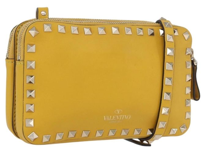 Borsa a Spalla Rock Studs in Pelle Giallo Oro Auth BA10807 di Gianni Versace D'oro