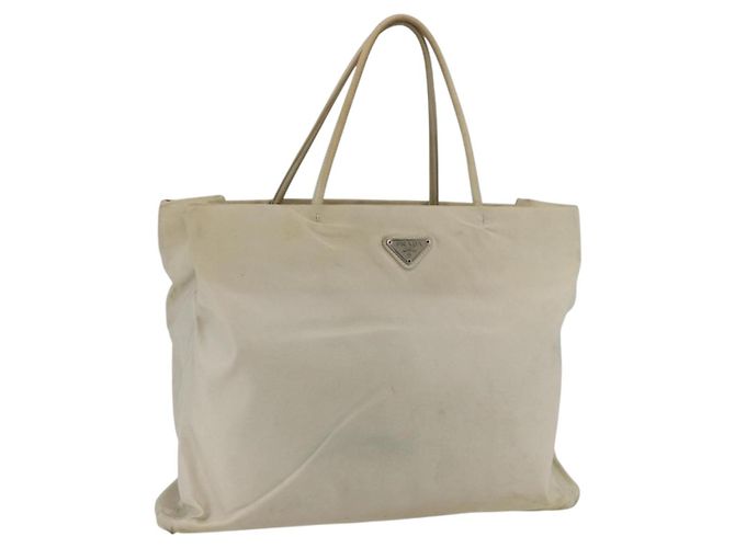 Borsa Tote PRADA Nylon Beige Argento Auth 173539