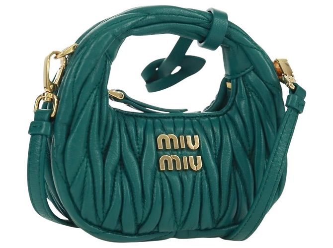 Bolsa de Ombro Miu Miu Matelassé Micro Hobo em Couro Verde Dourado Auth 168972SM