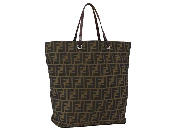 FENDI Zucca Canvas Tote Bag Braun Schwarz Auth 173613