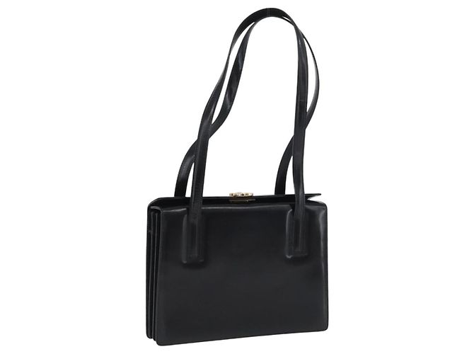 Borsa Tote Gancini in pelle nera e oro Salvatore Ferragamo Auth fm5152 Nero D'oro