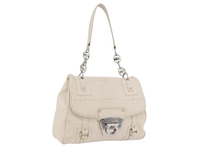 Bolsa de mão One Belt em couro branco e prata da Salvatore Ferragamo Auth am10782