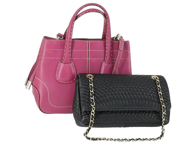 BALLY TOD'S Borsa a Spalla in Pelle 2 Pezzi Rosa Nero Auth BA9888