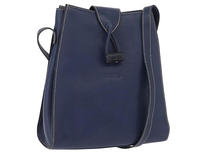 Bolsa de Ombro LOEWE em Couro Azul Marinho Dourado Auth ep13402