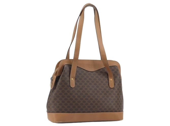 Céline Bolsa de mão em lona Macadam CELINE em couro PVC marrom e dourado Auth 172241