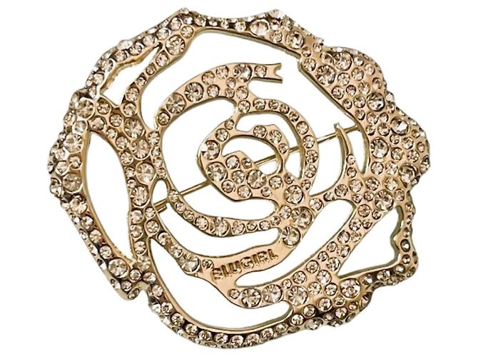Wunderschöne Blugirl Brosche von BLUMARINE in Form einer Rose mit Kristallen Weiß Golden