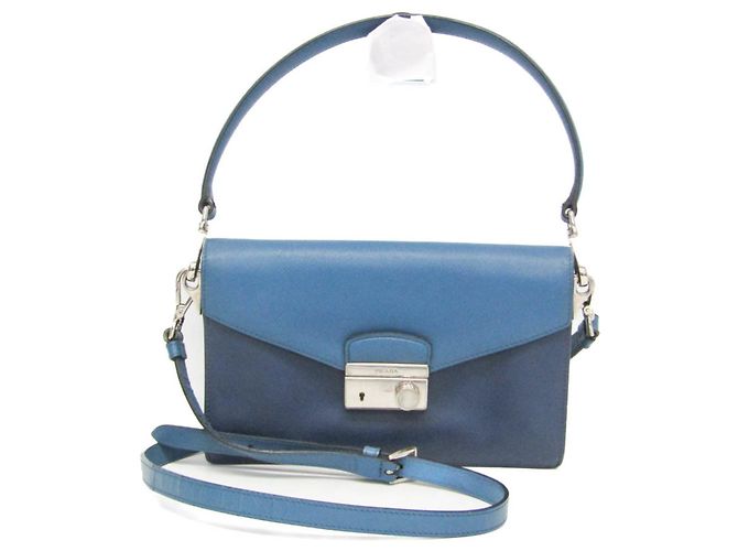 Borsa a spalla in pelle Saffiano da donna di Prada Blu Blu navy