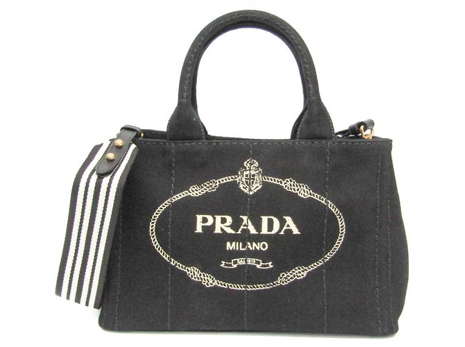 Borsa in denim da donna Prada Canapa Nero Bianco