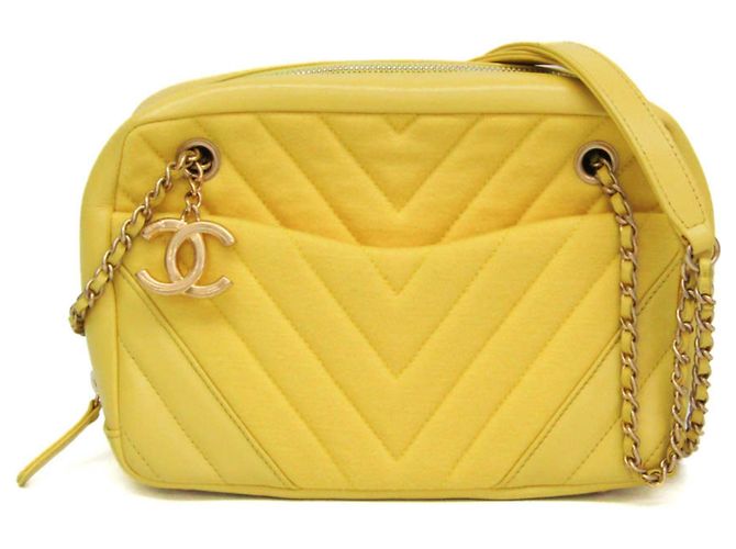 Borsa a Spalla Gialla Chanel Chevron V-stitch Giallo