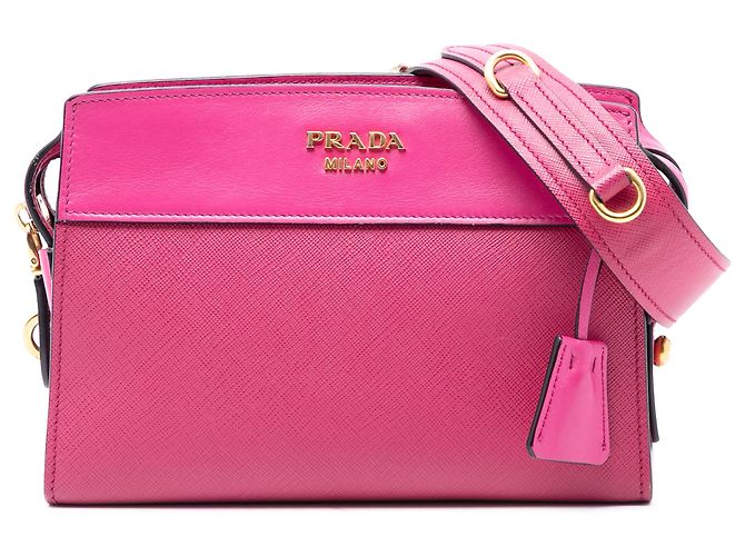 Borsa a tracolla Esplanade in Saffiano rosa e vitello cittadino di Prada