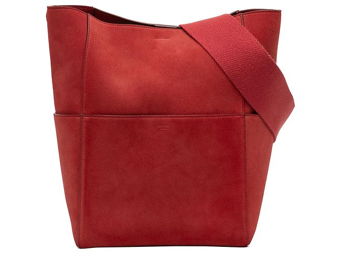 Céline Borsa a secchiello media in suede rosso Celine con tracolla