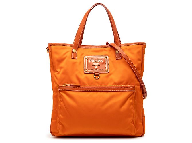 Bolsa Prada em tessuto com detalhes saffiano laranja e logo oro