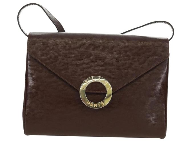 Céline Celine Circle Logo Leather Marrom
