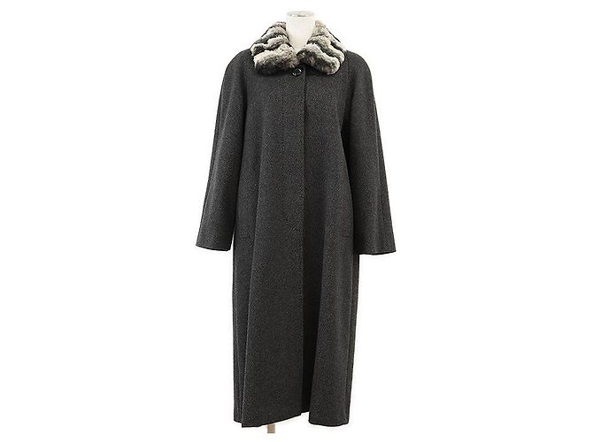 Autre Marque Abrigo de mezcla de lana de angora Balmain Castaño Gris antracita
