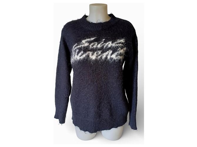 Saint Laurent Schwarzer Wollpullover mit Logo Rundhals