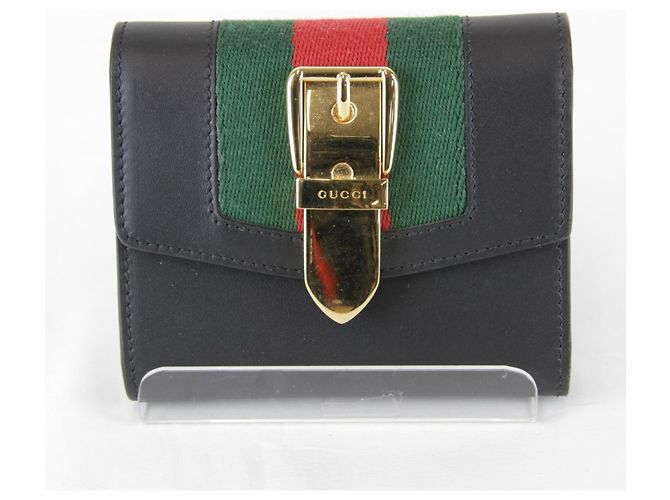 Gucci Sylvie Web Line Tri-fold Wallet Black