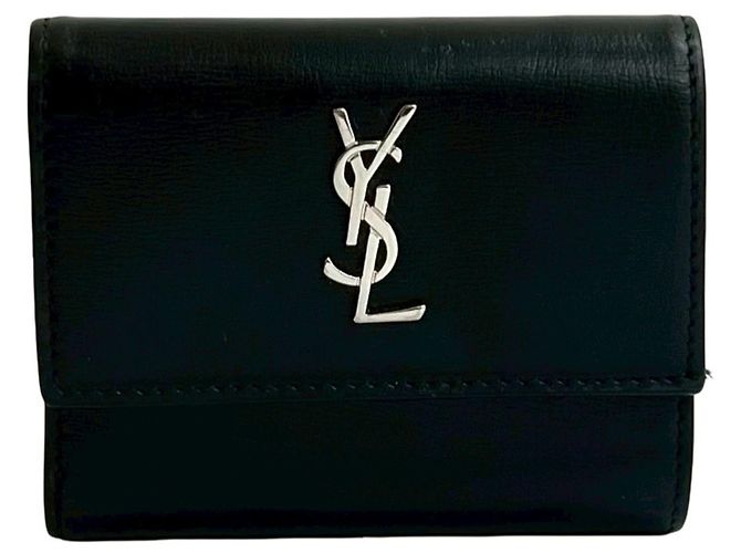 Yves Saint Laurent Black Leather Tri-fold Wallet