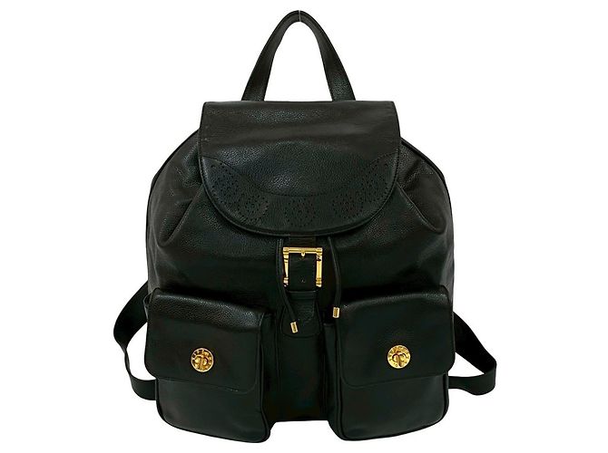 Tiffany & Co. Perforated Leather Drawstring Backpack Black