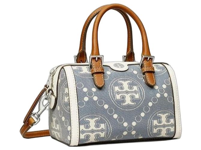 Bolsa Tory Burch Mini Boston Monograma Cinza