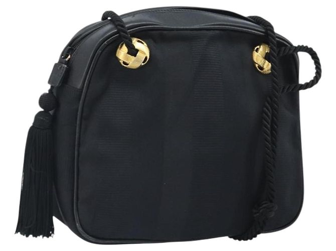 Borsa a Spalla Salvatore Ferragamo in Tela Nera e Oro Auth 166679 Nero D'oro