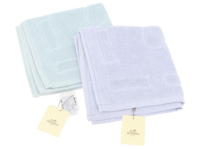 Hermès HERMES Towel Cotton 2 Set White Light Blue Auth 173276A 