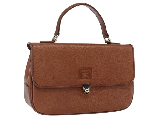 Bolsa de mão Burberry de couro marrom dourado Auth ep13546