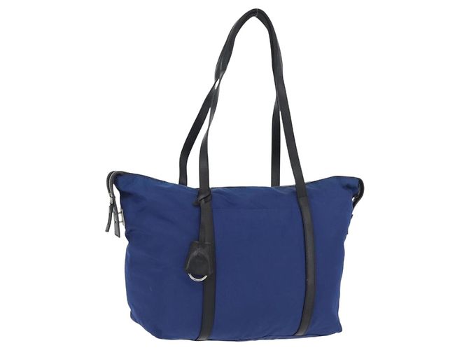 Prada Tote Bag aus Nylon Blau Silber Authentisch 170684
