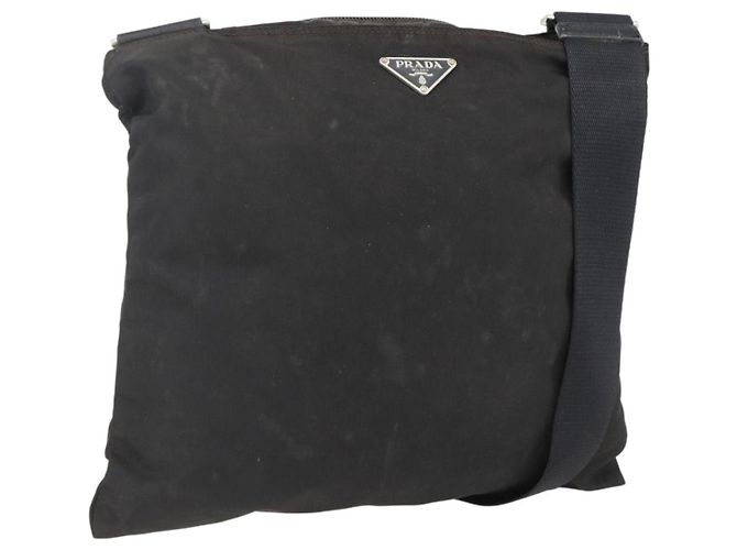 PRADA Schultertasche Nylon Schwarz Silber Authentisch 170378