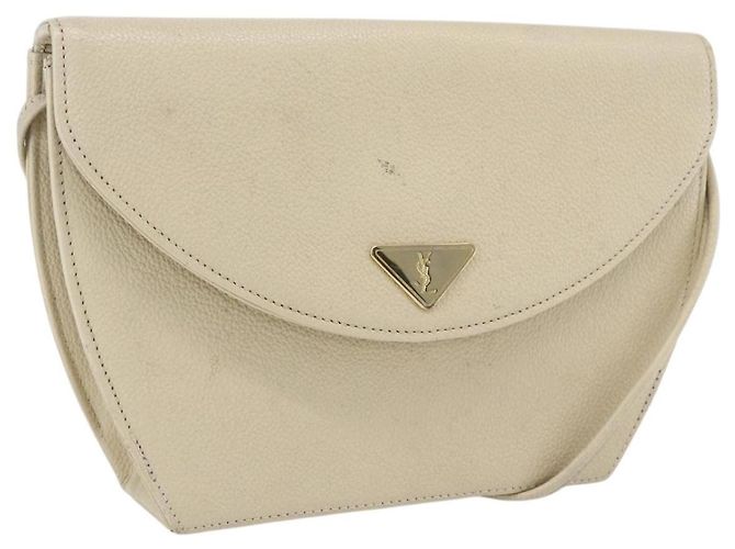 Saint Laurent Bolsa de Ombro de Couro Marfim Dourado Auth fm5082 Cru