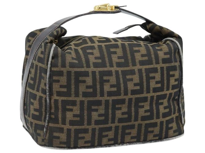 FENDI Zucca Canvas Kosmetiktasche Schwarz Braun Gold Auth ep13520 Golden