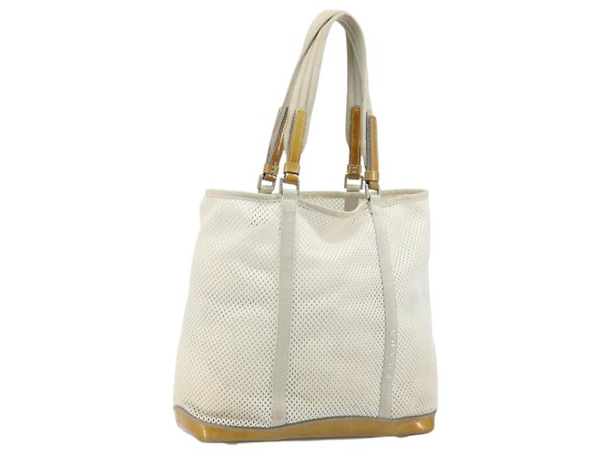 PRADA Borsa a Mano in Tela Bianca e Argento Auth bs33443 Bianco