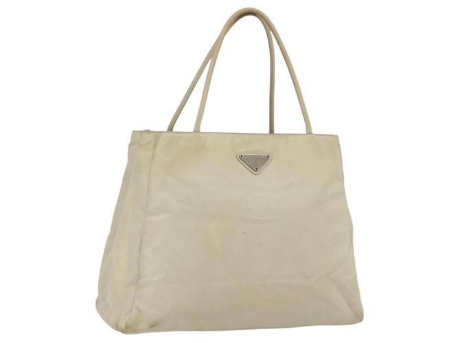 PRADA Borsa a mano in nylon avorio argento Auth LNZ228 Crudo