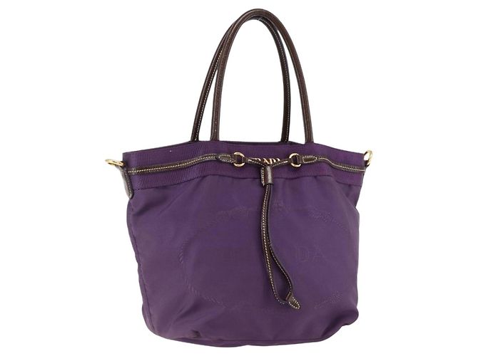 PRADA Bolsa de mão de nylon roxa dourada Auth ep13355 Dourado Roxo