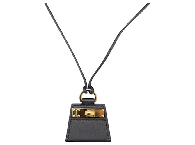 Hermès HERMES Mein Kleines Kelly PM Halskette Leder Schwarz Auth 170847M 