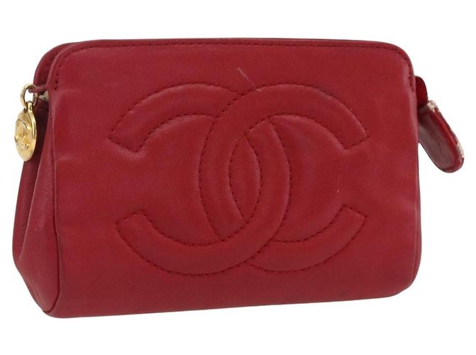 CHANEL Tasche aus Lammleder rot gold CC Auth 172608 Golden