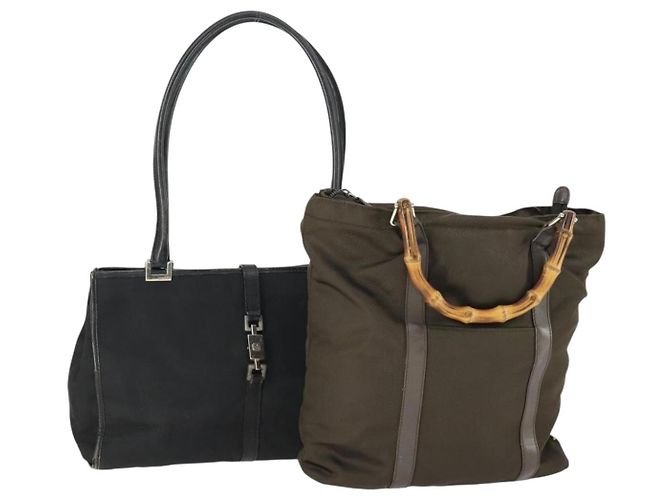 GUCCI Tasche Nylon 2 Set Khaki Schwarz Auth ti3748