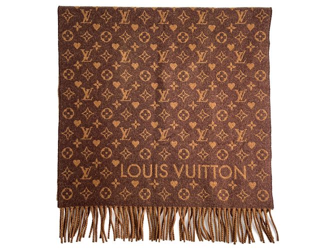 Louis Vuitton Bufanda reversible de cachemira Monogram Game On Castaño
