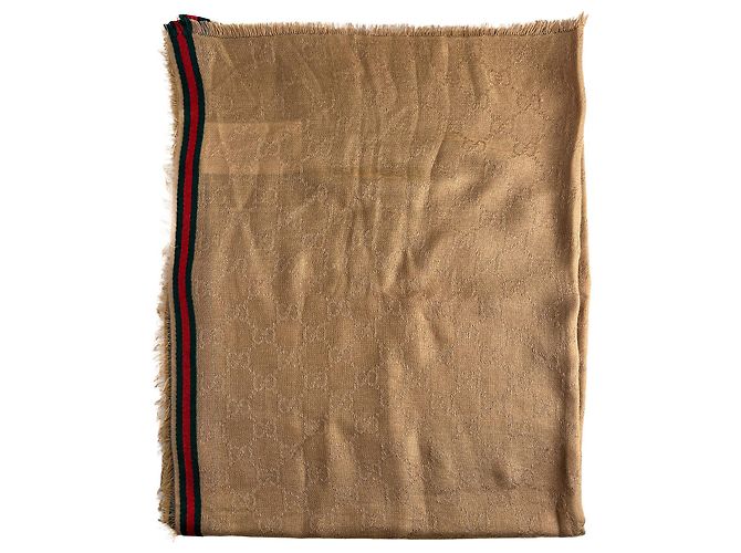 Gucci Foulard GG Supreme in seta e cotone a righe D'oro