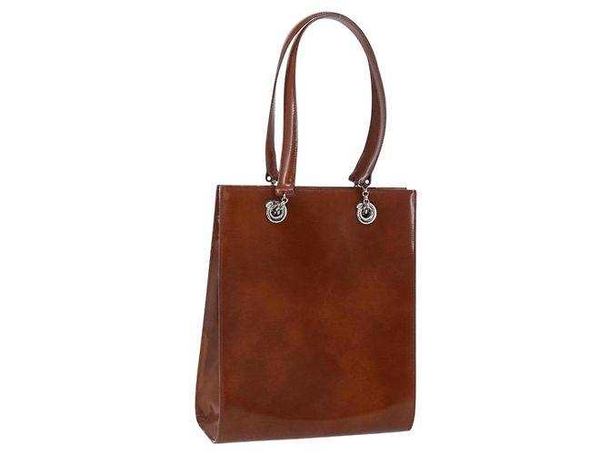 CARTIER Borsa a Mano Pelle Marrone Argento Auth 173509